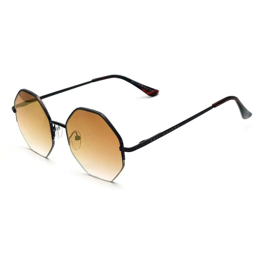 East Village 'Hector' Hex Sunglasses Copper With Gold Mirror Lens