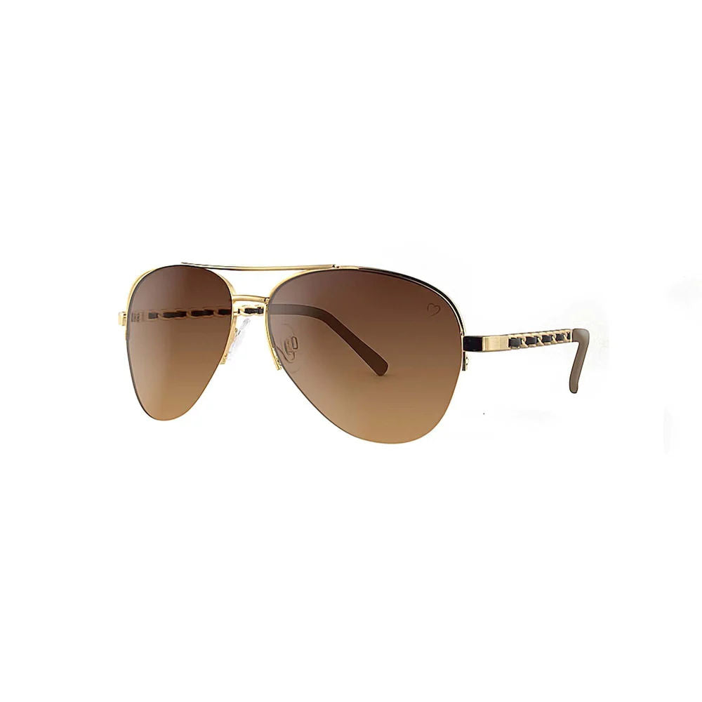 Ruby Rocks Metal 'New York' Aviator Sunglasses With Fabric Braid Detail Temple in Gold