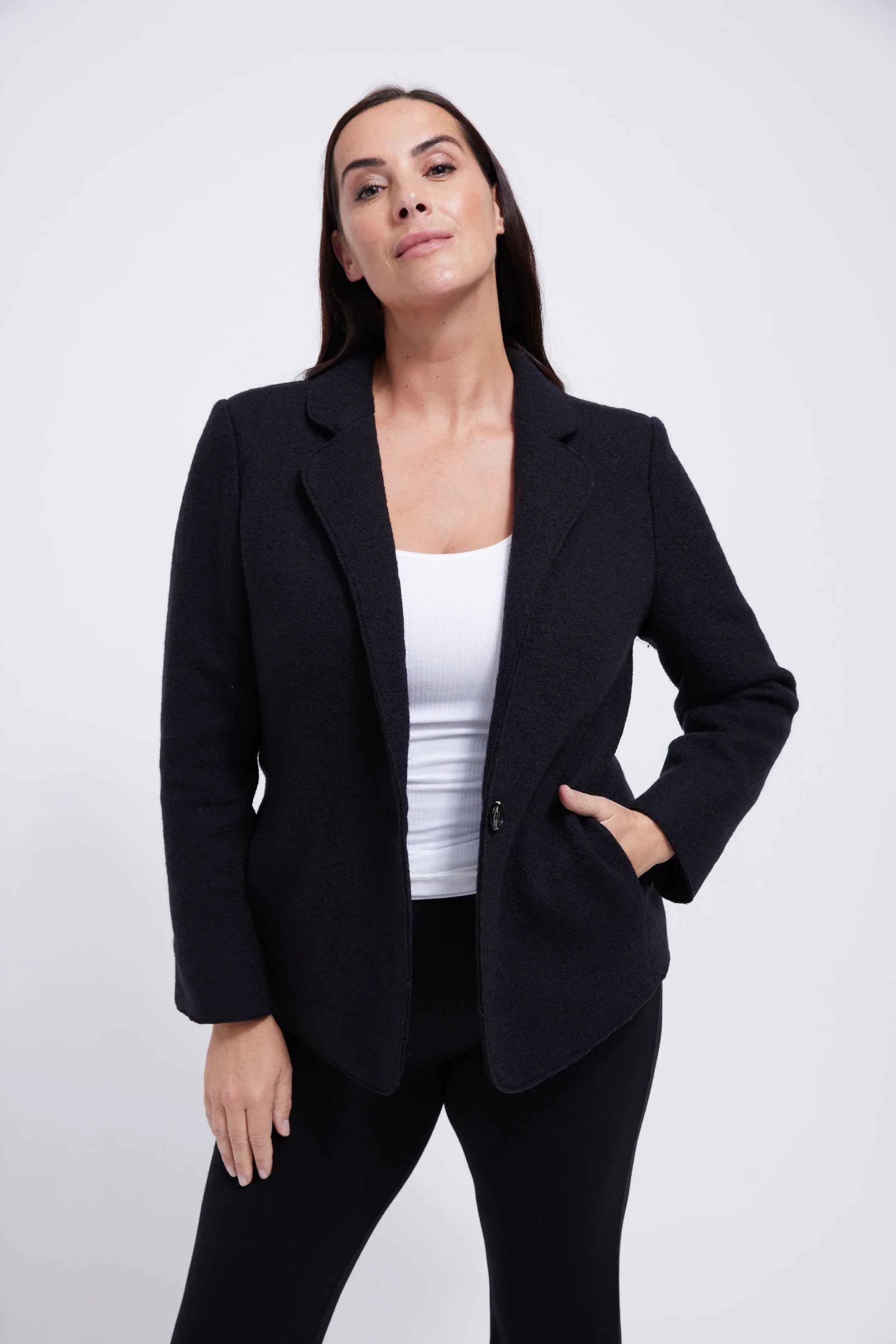 Women's Wool Black One Button Jacket