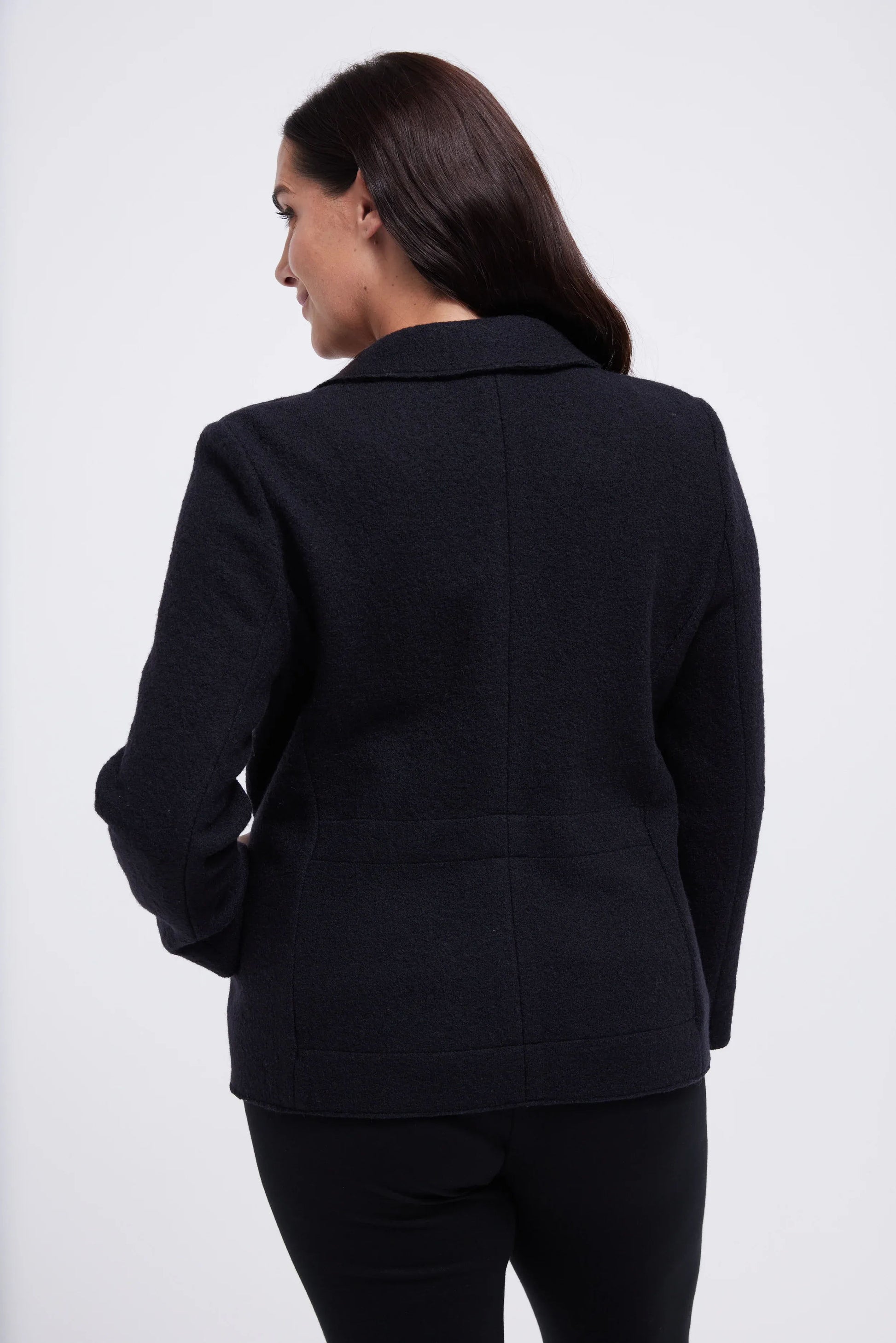 Women's Wool Black One Button Jacket