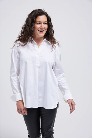 Women's  Poplin Stretch Shirt A-Line Turn Back Cuff