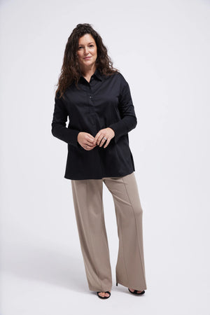 Women's  Poplin Stretch Shirt A-Line Turn Back Cuff