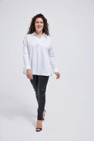 Women's  Poplin Stretch Shirt A-Line Turn Back Cuff