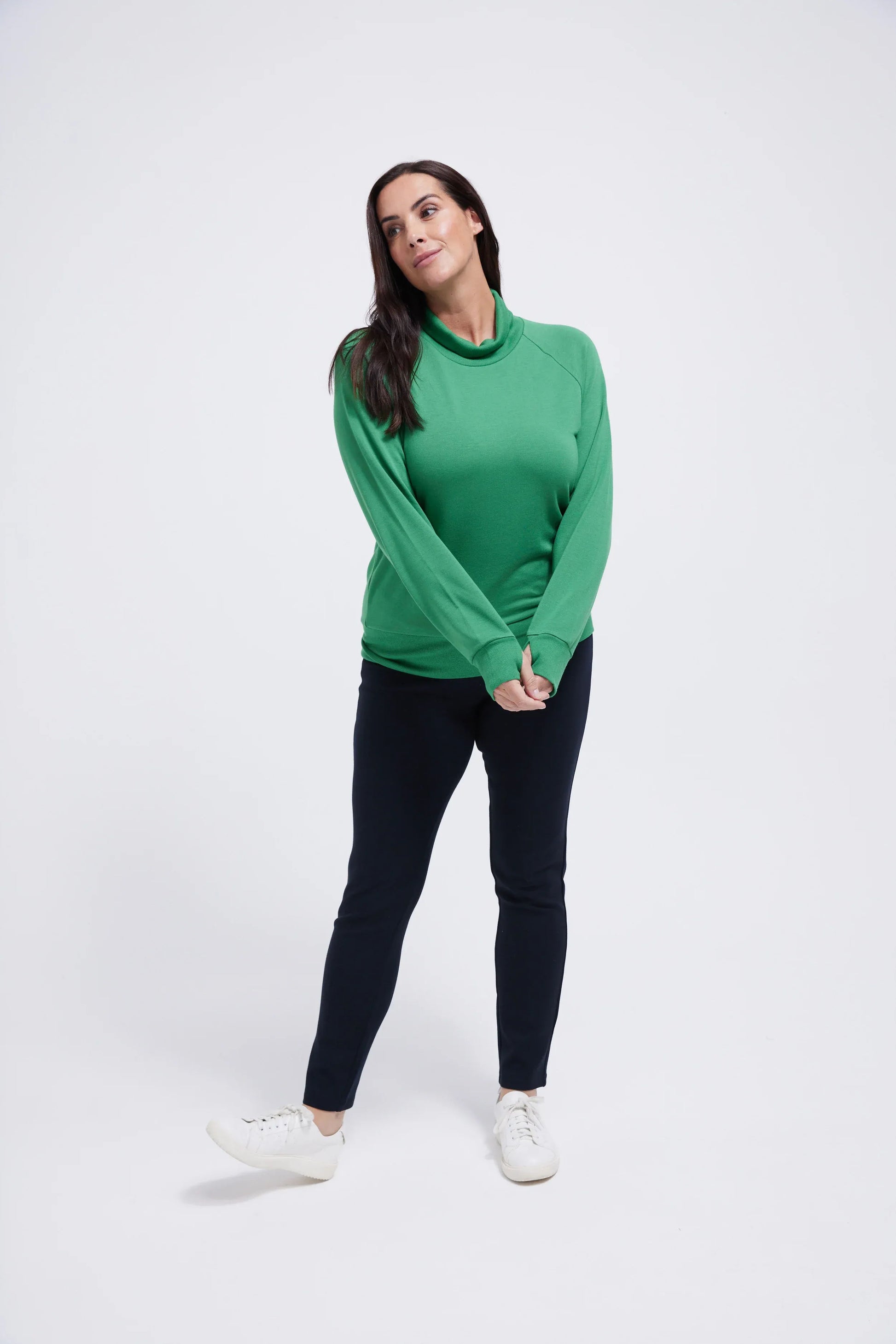 Women's sweat top with rib collar